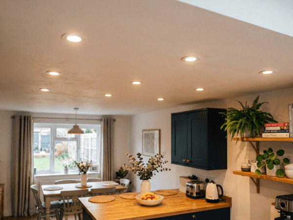 Close up of LED Downlights installed in a ceiling