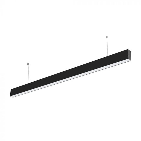40W LED Linear Hanging Suspension Light (Black) close up 3 (behind white background)