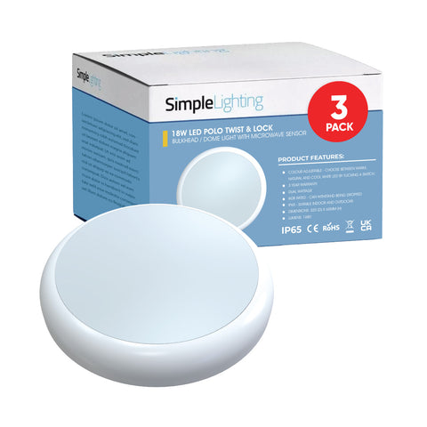 Pack of 3 polo bulkhead lights with microwave sensor