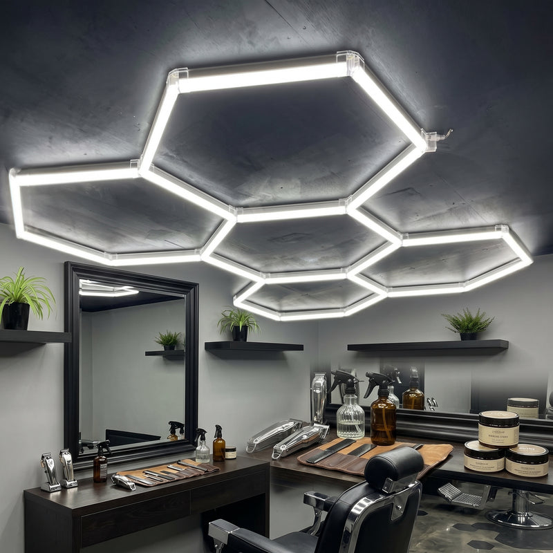 Cool white hexagon LED light kit with a black body finish