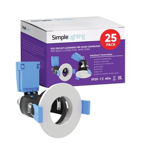 pack of 25 white fire-rated LED downlights