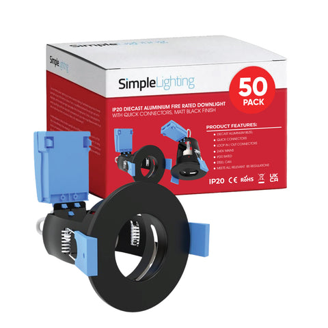 pack of 50 matt black fire-rated downlights