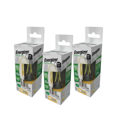 3 X Energizer, Candle 2.2w LED Bulb, E27 Screw, A Rated - 2700K Warm White