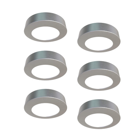 Simple Lighting - CAB-240V - Under Cabinet Light - Pack of six surface-mount under-cabinet lights with brushed chrome mounting rings and bezel.