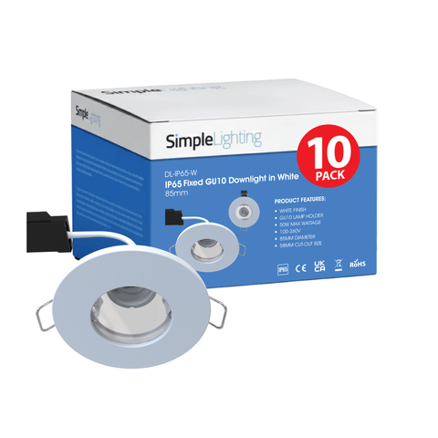 Pack of 10 IP65 LED Downlights, White
