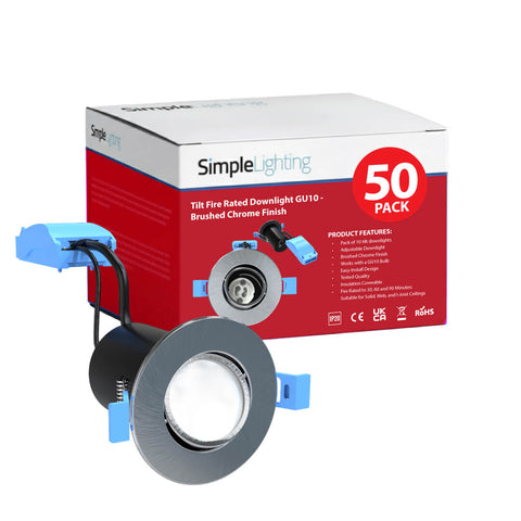 50 x Tilt Fire Rated GU10 Downlights, Brushed Chrome