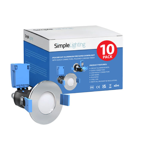 pack of 10 chrome fire-rated LED downlights