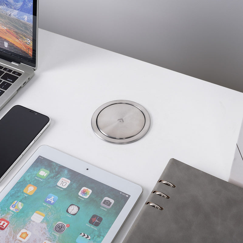 SL - Stainless Steel Pop Up Plug Socket With USB Charging & 3 x UK Plug Sockets - Pushed Down