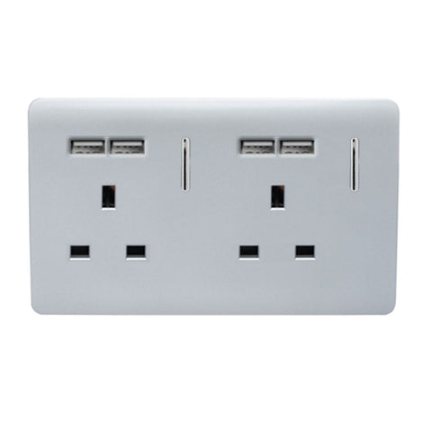 silver panel with 4 USB ports and 2 sockets