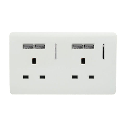 white socket with 4 USB ports and 2 sockets