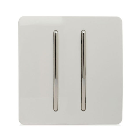 Trendi 2 Gang 2 Way Artistic Modern Glossy Screwless 10 Amp Rocker Light Switch White