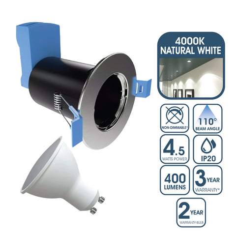 Fire-rated downlight with natural white LED bulb