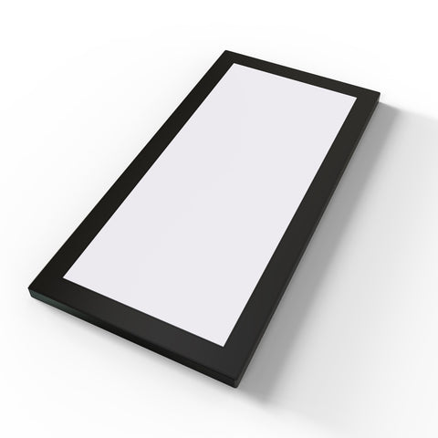 Under-cabinet light with 200x100mm dimensions and black bezel with magnetic cover.