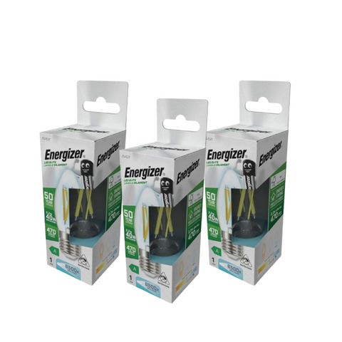 3 X Energizer, Candle 2.2w LED Bulb, Filament E27 Screw, A Rated - 6500K Cool White