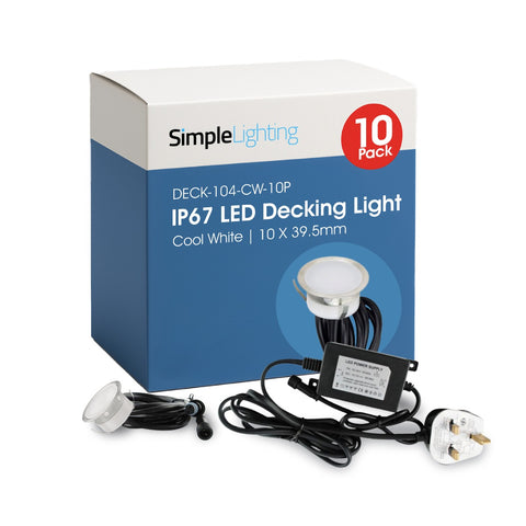Pack of 10 39.5mm, IP67 LED Decking Light Cool White