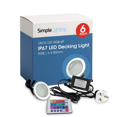 Pack of 6 80mm LED Deck Light, RGB with Eco Controller