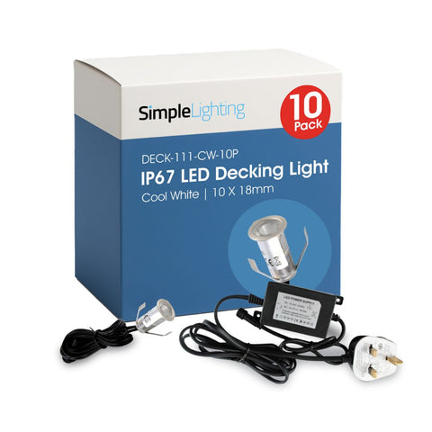 Pack of 10 18mm, Mini IP67 LED Decking Light Cool White