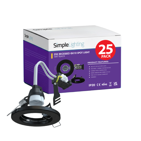 25 X Fixed IP20 GU10 Downlight in Matt Black - 80mm