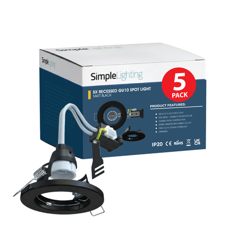 5 X Fixed IP20 GU10 Downlight in Matt Black - 80mm