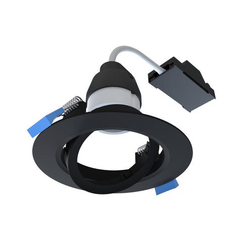 Product shot of the downlight with a matt black bezel on a white background.