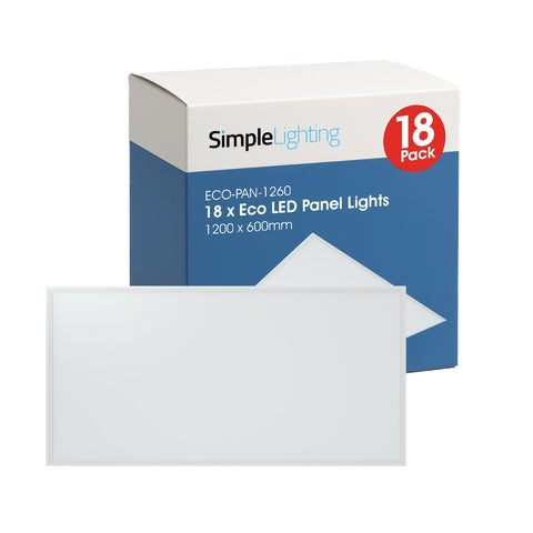Pack of 18 LED Panel Light, 600 x 1200 – Natural or Cool White