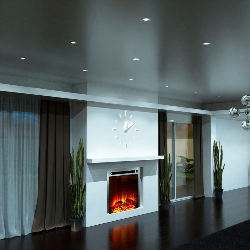 full shot of a living room with a brushed chrome downlight