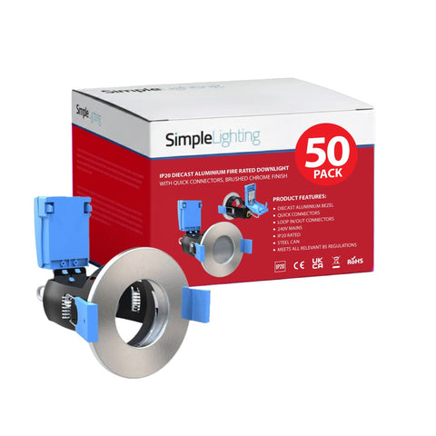 pack of 50 brushed chrome fire-rated downlights