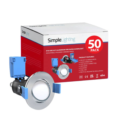 pack of 50 chrome fire-rated downlights