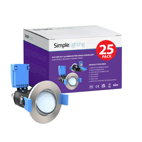 pack of 25 fire-rated chrome downlights