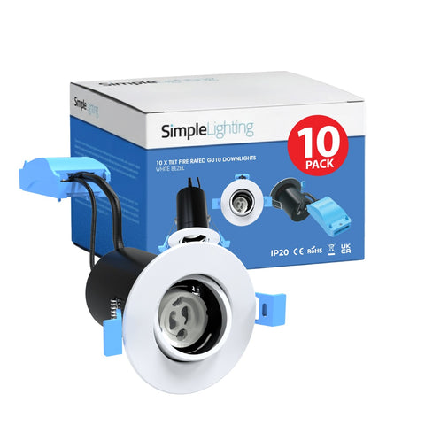 A 10-pack box and a single adjustable downlight on a white background.