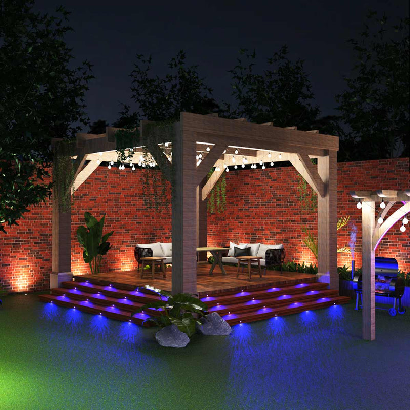 Decking with blue deck lights