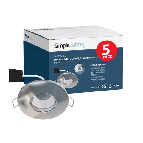 Satin Nickel IP44 LED Downlight, Pack of 5