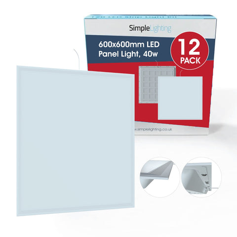 Pack of 12 Pro LED Panel, 595*595mm, TPa - Switchable LED Colour Incl Warm White (close-up with box)