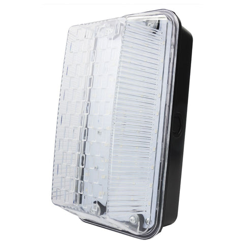 A bulkhead with a black base and a prismatic glass front on a white background.