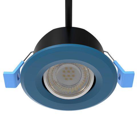 top of a blue CCT tilt LED downlight