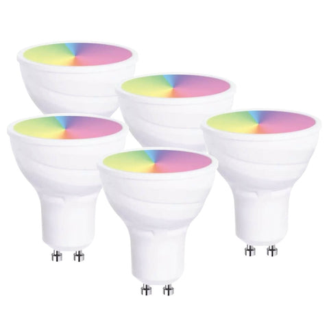Pack of 5 Smart GU10 LED Bulb, RGB+W , Colour Changing