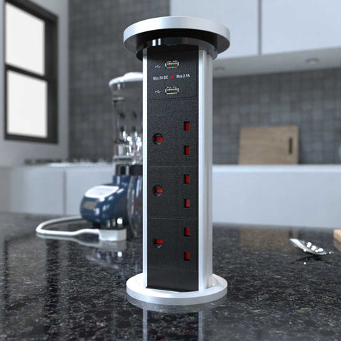 Open popup plug socket with three outlets and two UDB port