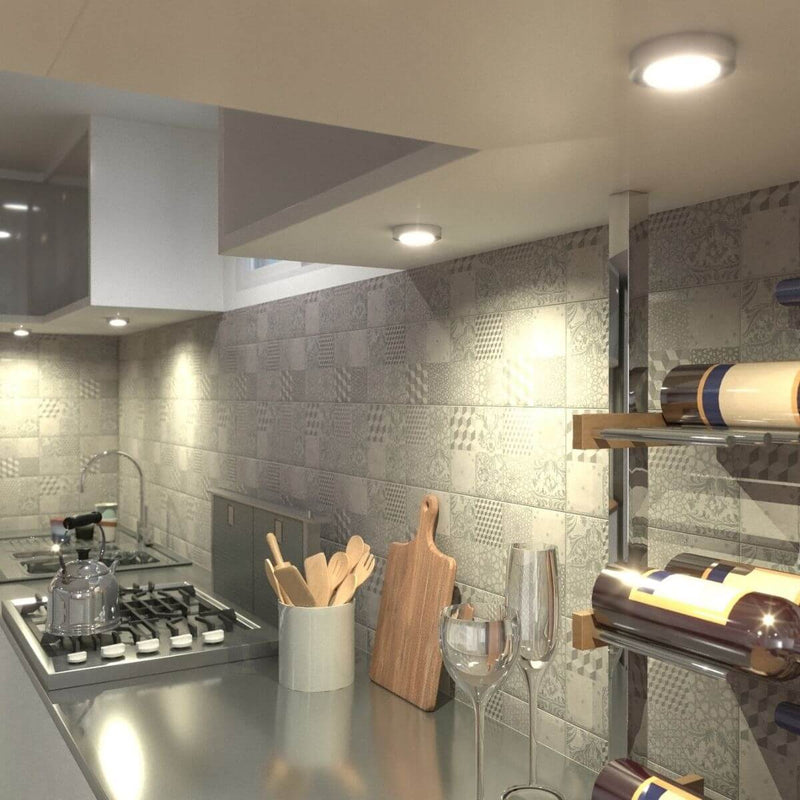 Kitchen demo Warm White Round, Surface Mounted LED Cabinet Lights