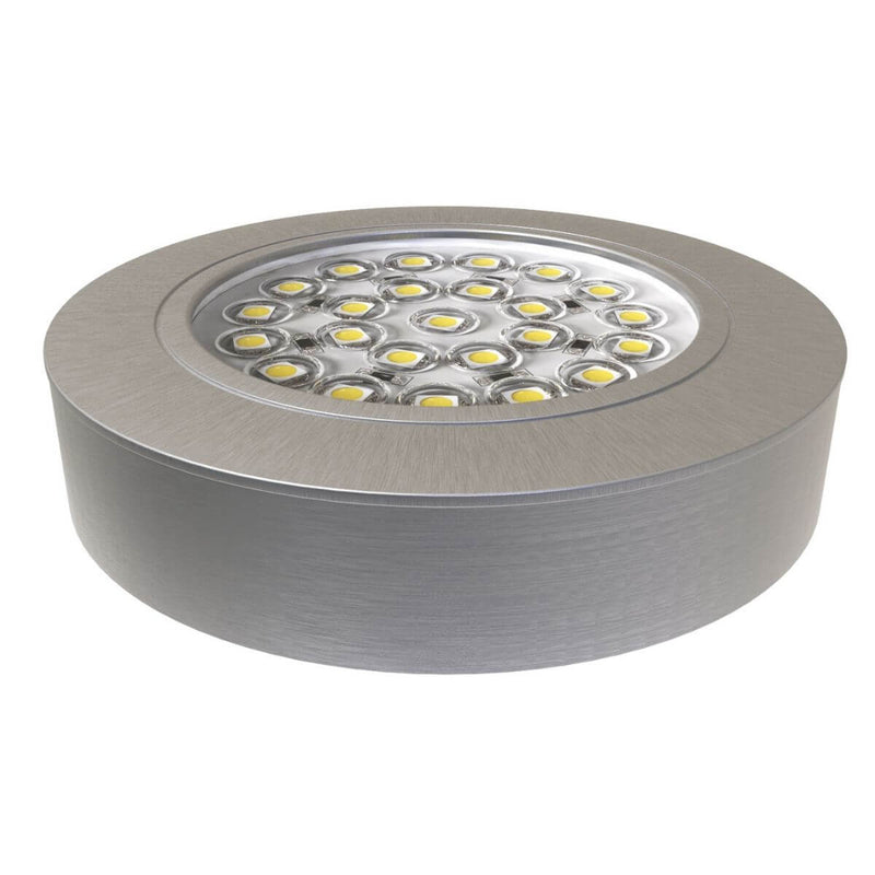 Side view of a round LED under cabinet light