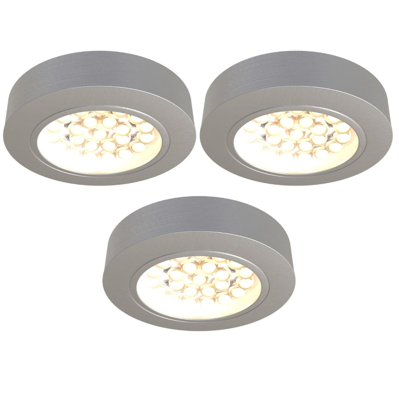 Pack of 3 Warm White Round, Surface Mounted LED Cabinet Lights