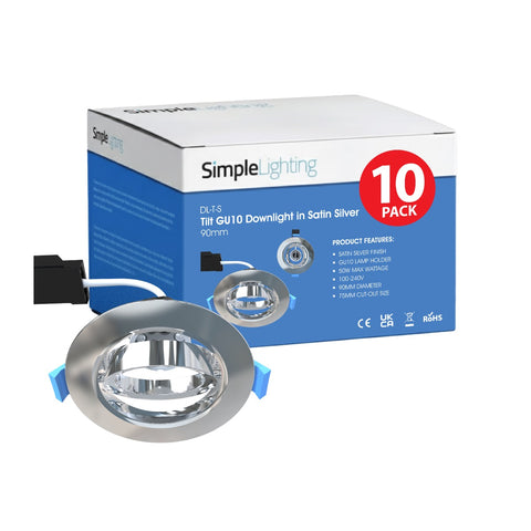 Pack of 10 Tilt GU10 Downlights, Satin Silver