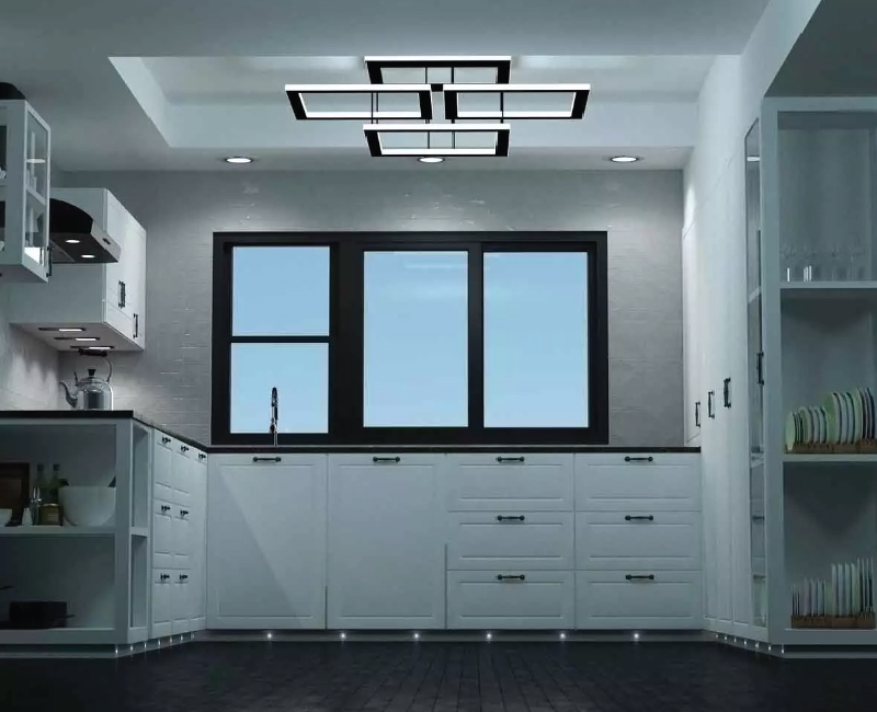 kitchen with cool white plinth lights