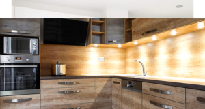 kitchen counter with under cabinet lights