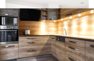 kitchen counter with under cabinet lights