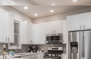 kitchen with cool mounted LED downlights