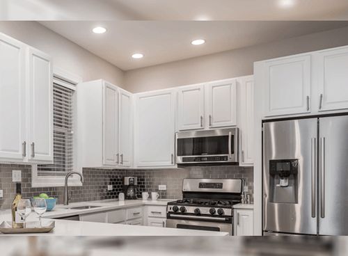 kitchen with cool mounted LED downlights