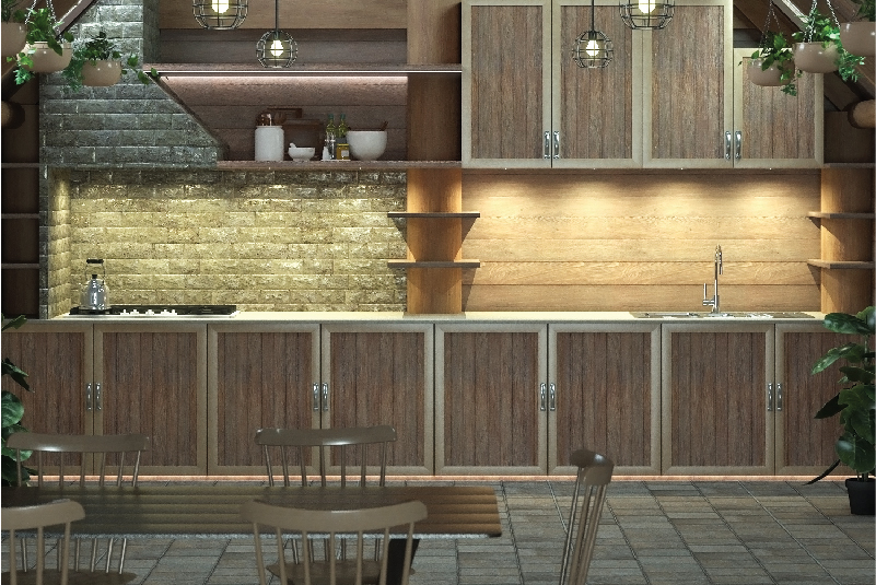 Kitchen Wooden Design with Under Cabinet Lighting