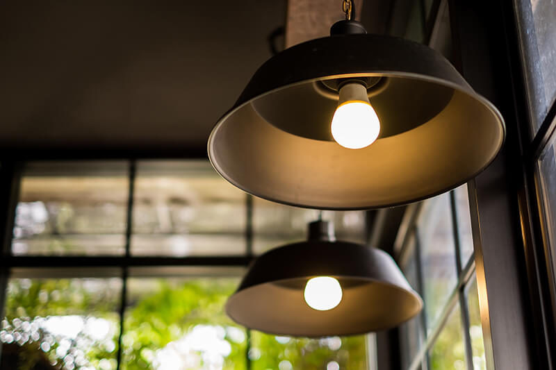 Pendant Lamp with lit light bulb