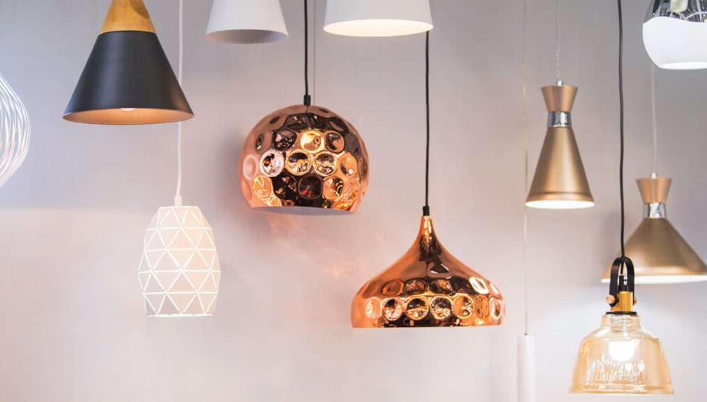 pendant lamps in various colours and sizes