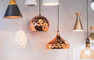 pendant lamps in various colours and sizes